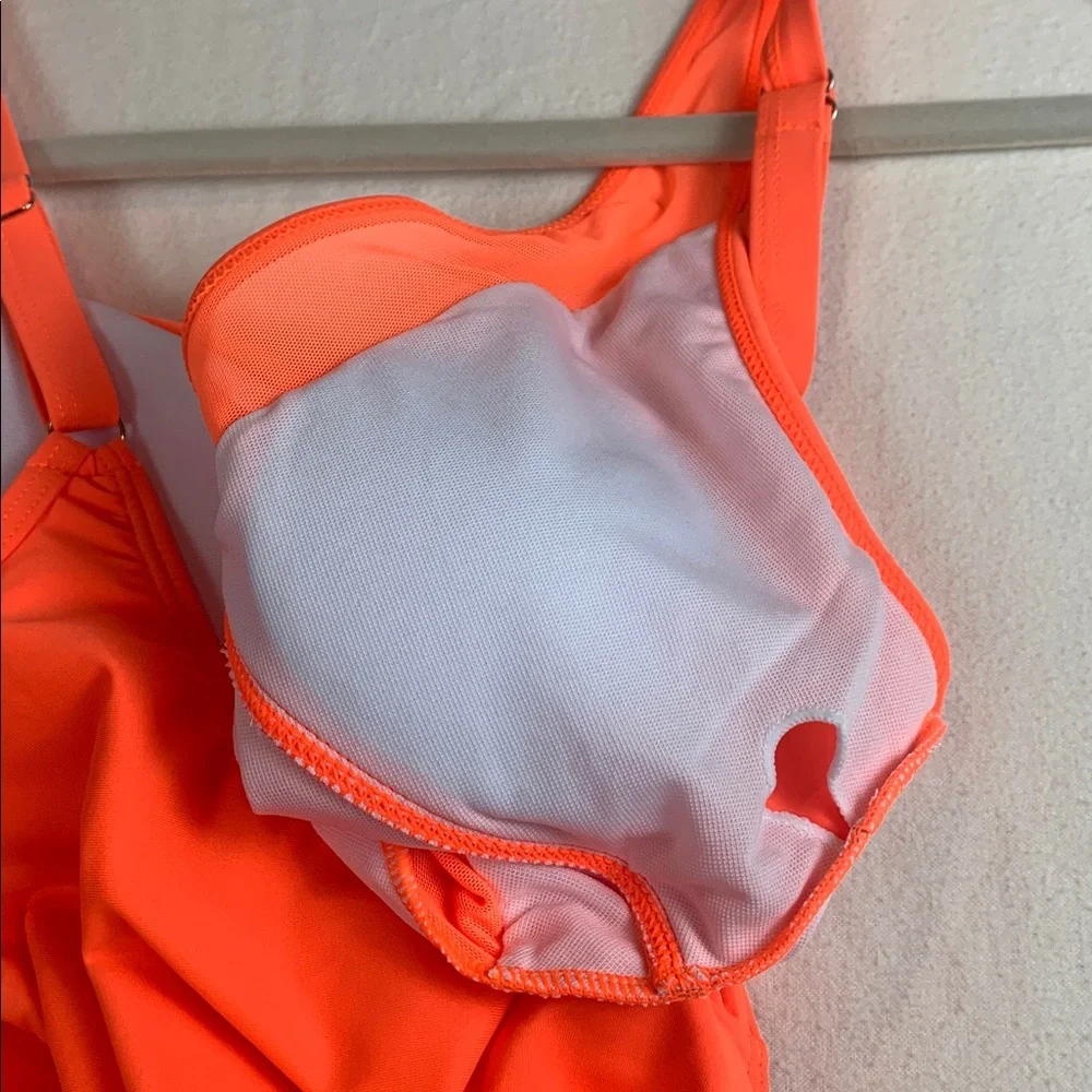 Pink Lily NWOT One Piece Swimsuit Neon Orange Small Mesh Detail at VNeck & Waist